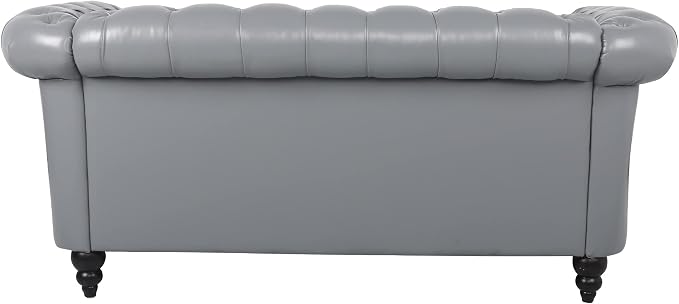 LEVNARY Leather Sofa, Chesterfield Tufted Upholstered 2 Seater Couch, Modern - Image 7