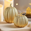 FESTGLOX Pumpkin Fall Decor Indoor, 2Pcs Resin Gold Pumpkin for Decorating by FESTGLOX