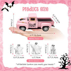 Pink Halloween Ghost Decor Vintage Metal Truck with 3 Mini Ghost Figurines - Image 2