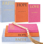 3 Set Linen Decorative Books with Beaded Garland, Classic, Colorful by Faccito