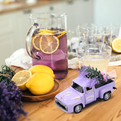 Lavender Metal Truck with Lavender Bouquet Farmhouse Vintage Mini Metal Truck Pickup Farm Tiered Tray Decor for Farmhouse Country Home Elegant Purple Pickup Table Decorations - Image 6