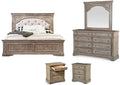 Pemberly Row Solid Wood Queen Panel Bed, Driftwood Gray Finish, Upholstered by PEMBERLYROW