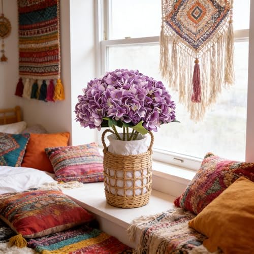 Kimura's Cabin 6Pcs Artificial Hydrangeas Flower Silk Fake Flowers,Purple - Image 6
