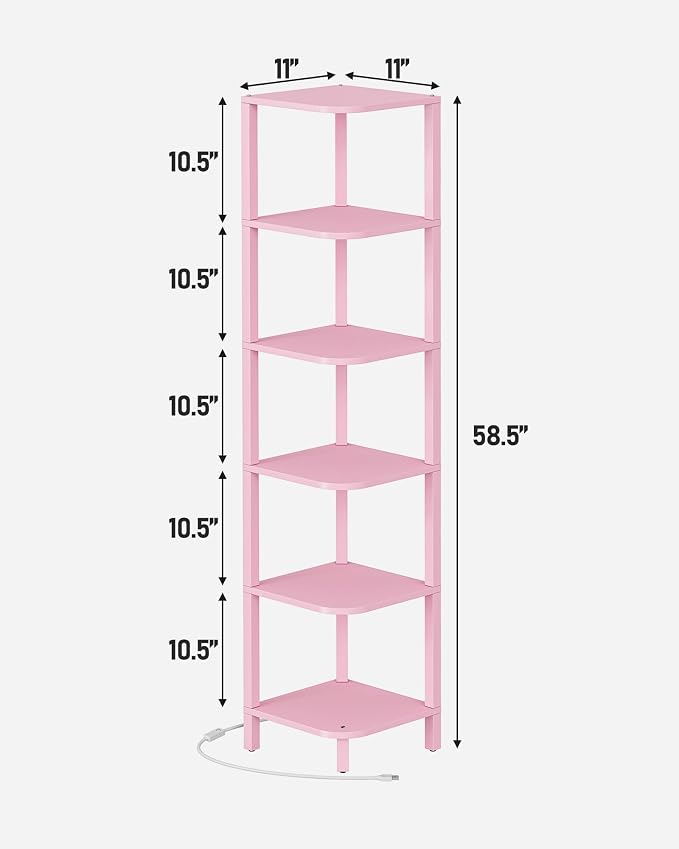 TUTOTAK Corner Shelf with LED Light, 6-Tier Corner Bookshelf - Image 2