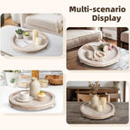2 Piece Whitewashed Wooden Serving Tray Set with Beaded Design, Farmhouse Centerpiece Table Decorations, Round Coffee Table Tray for Living Room Home Decor, Ottoman Tray Decor for Rustic Styles - Image 7
