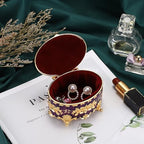 Hipiwe Vintage Oval Jewelry Storage Box Metal Trinket Organizer Purple - Image 2