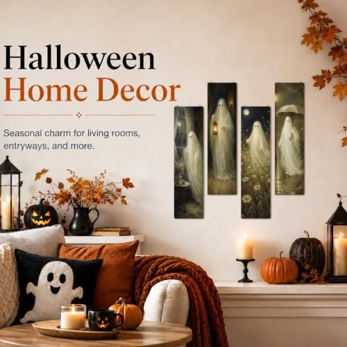 Vintage Halloween Sign, Ghost Decor Wall, 4 Pcs Halloween Hanging Signs - Image 4