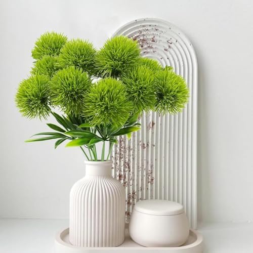 CATTREE Artificial Dandelion Flowers, Plastic Plants Shrubs Bushes Fake Grass Wedding Indoor Outdoor Home Garden Arrangements Party Decoration Planting Filler - Green 10 Pcs - Image 2