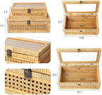 DECOR4SEASON Rattan and Cane Stacking Boxes with Glass Top Lid - Set of 2 for Boho, and Rustic Farmhouse Decor - Image 3