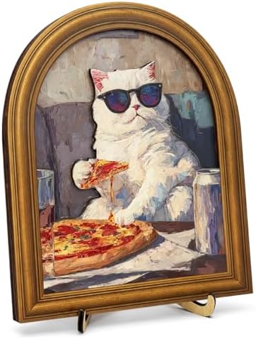 3D Funny Pizza Cat Wall Art Sign for Kitchen Decor, Cool Sunglasses Cat Portrait Decor, 8x10 Inch by Unknown