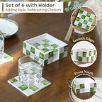 CHI AN HOME 4" Capiz Checkered Coasters Set 6 with Holder, Pistachio Green - Image 4