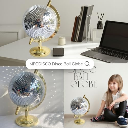 Disco Ball Globe Sculpture, 6.5in Gold Mirror Tabletop Decor - Image 5
