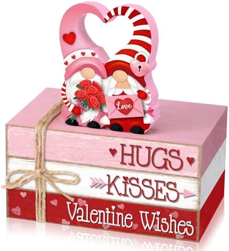 Geelin 4 Pcs Valentine Day Gnome Table Decoration Wooden Book Stack Signs by Geelin