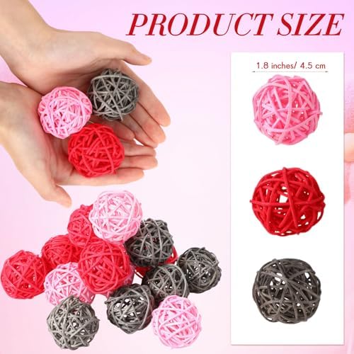 Yaomiao 15 Pcs Decorative Wicker Rattan Ball, 1.8 in, Pink Red Gray - Image 2