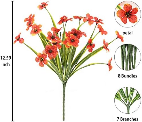 Artificial Outdoor Flowers,8 Bundles Outdoor Fake Flowers UV Resistant Faux Outside Plastic Flower Plants for Outside Indoor Décor(Orange Red) - Image 6