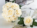 Artificial Flower Foam Rose 25pcs Real Looking Fake Rose with Stems Leaves for Home Decoration Party Garden Centerpieces DIY Wedding Bouquets（Champagne） - Image 6