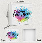 Let Them Wooden Sign, Desk Decorations For Women Office, 5x5 Inch Colorful Splash Funny Office Decor Wood Box Sign, Desk Shelf Cubicle Accessories, Appreciation Gifts for Coworkers Boss, 01 - Image 2