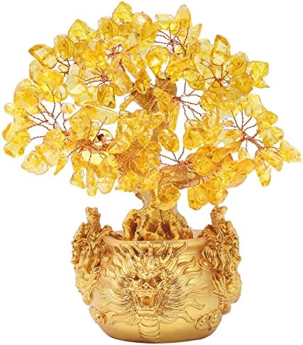 Feng Shui Citrine/Yellow Crytal Money Tree Bonsai with Chinese Decoration for Luck and Wealth by BWINKA