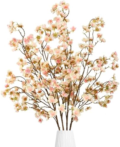 Sggvecsy Artificial Cherry Blossom Flowers 4 Pcs Faux Cherry Blossom Stems Faux Silk Cherry Blossom Branches 41’’ Fake Flowers Long Stems for Vase Arrangements Home Wedding Table Decor (Champagne) by Sggvecsy