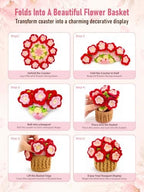 Crochet Flower Bouquet Coasters, Peach Blossom Gift for Home Decor 4Pc - Image 3