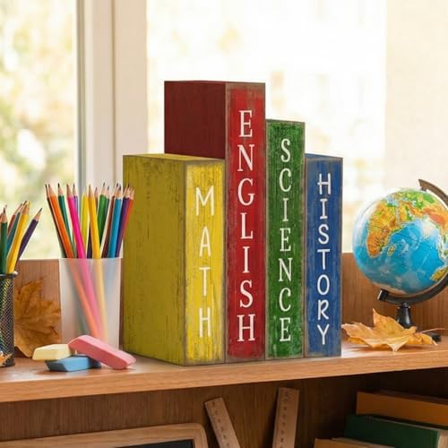 Lineshading 4 Pcs Back To School Table Decorations Subject Wooden Book - Image 6