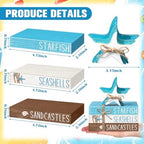 Geelin 4 Pcs Summer Beach Tiered Tray Decor Wooden Book Stack Signs, Starfish Seashell Coastal Nautical Table Centerpiece for Shelf Coffee Bar Home Kitchen Beach House Decorations - Image 3