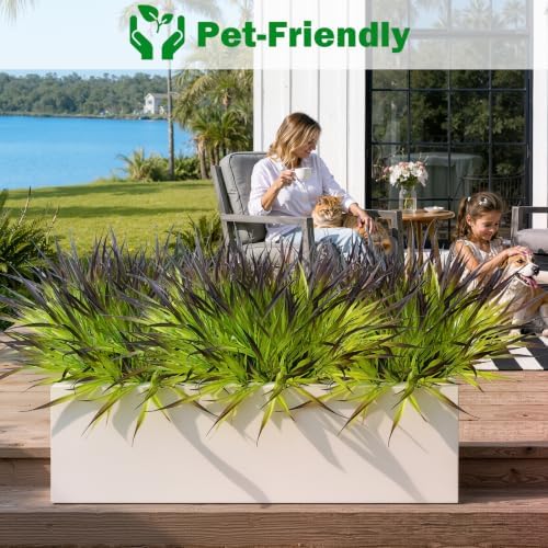 Uieke 12 Bundles Artificial Outdoor Plants UV Resistant Fake Grass Plants Faux Plastic Plants Greenery Shrubs for Home Garden Pathway Summer Decor, Deep Purple - Image 5
