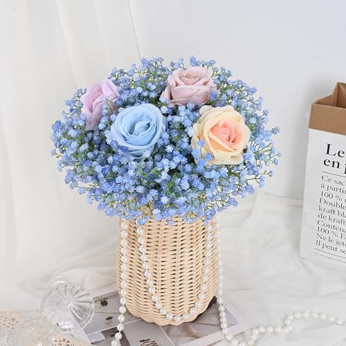 Dolicer 15 Pcs Babys Breath Artificial Flowers Blue Fake Babys Breath - Image 2