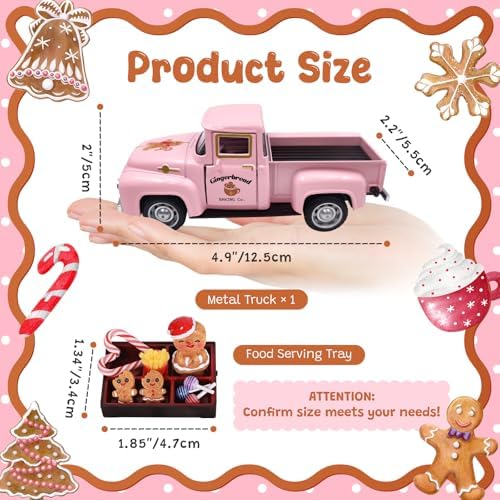 Pink Gingerbread Christmas Decor Metal Truck with Mini Candy Cookie Box - Image 2
