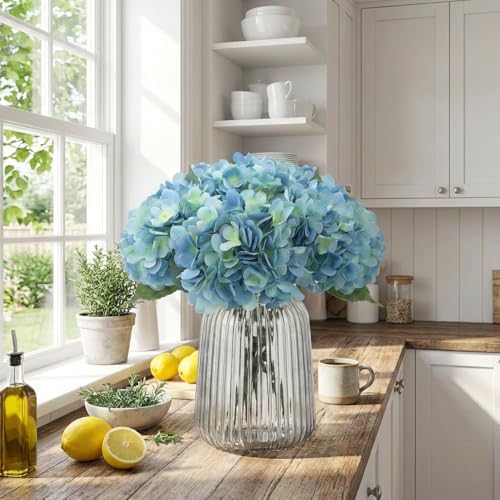 5Pcs 18" Blue Silk Hydrangea Artificial Flowers - Image 3
