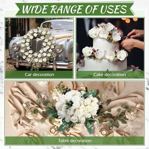 Zeyune 12 Bunches Wedding Bridesmaids Bouquets 144 Heads 7 Inch Artificial Rose Bouquets Silk Fake Flower Bulk with Stems for Proposal Anniversary Bridal Shower Home Party Decor(White) - Image 6