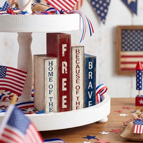 Lineshading 4 Pcs 4th of July Decoration Wooden Book Patriotic Table Sign - Image 4