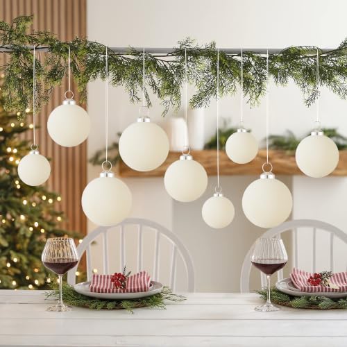 46Pcs Velvet Christmas Ball Ornaments Set - Flocked Shatterproof Christmas Tree Decorations Classic Hanging Ornaments with Rope for Xmas Wreath Holiday Home Decor (Multi-Size, Cream) - Image 7