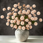 24Pcs Beige Faux Silk Mums Artificial Flowers Bulk with Eucalyptus Stems by Yastouay