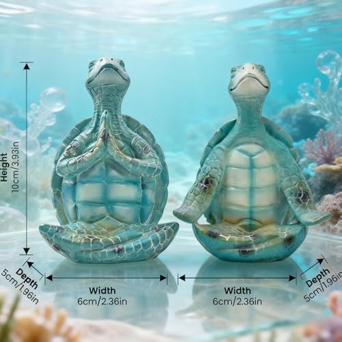Sea Turtle Decor 2 Pack, 4 Inch Yoga Figurines for Zen Garden Shelf - Image 2