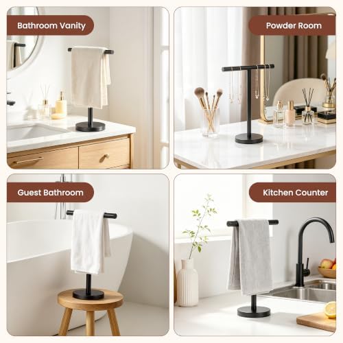 Hand Towel Holder Stand, Freestanding Bathroom Towel Rack, Black - Image 7