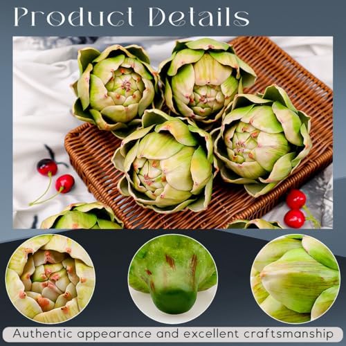 6Pcs Large Faux Artichokes, Bowl Filler Decor for Home,Green - Image 3