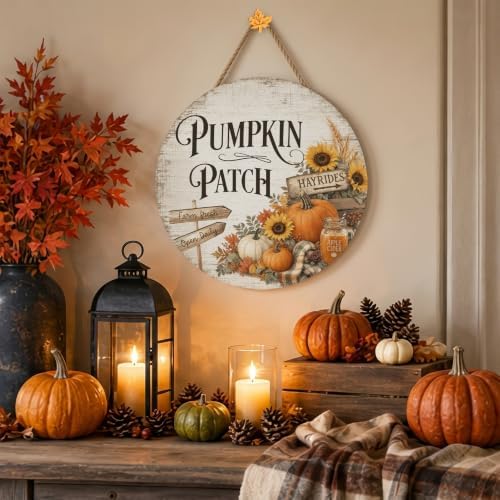 Fall Pumpkin Patch Decorations for Home, Retro Pumpkin Patch Wooden Sign - Image 4
