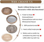 Hanobe Round Wood Decorative Tray: Rustic Wooden Tray for Coffee Table Farmhouse Centerpiece Mirror Candle Holder Vintage Mirrored Bar Plate Ottoman Topper for Home Decor Bathroom Kitchen - Image 6