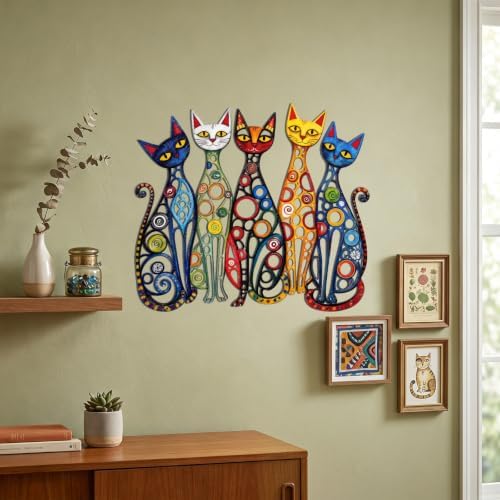 Wesiti Metal Cat Wall Art Decor Colorful Sculptures Mid Century 11.6x10.5 - Image 3