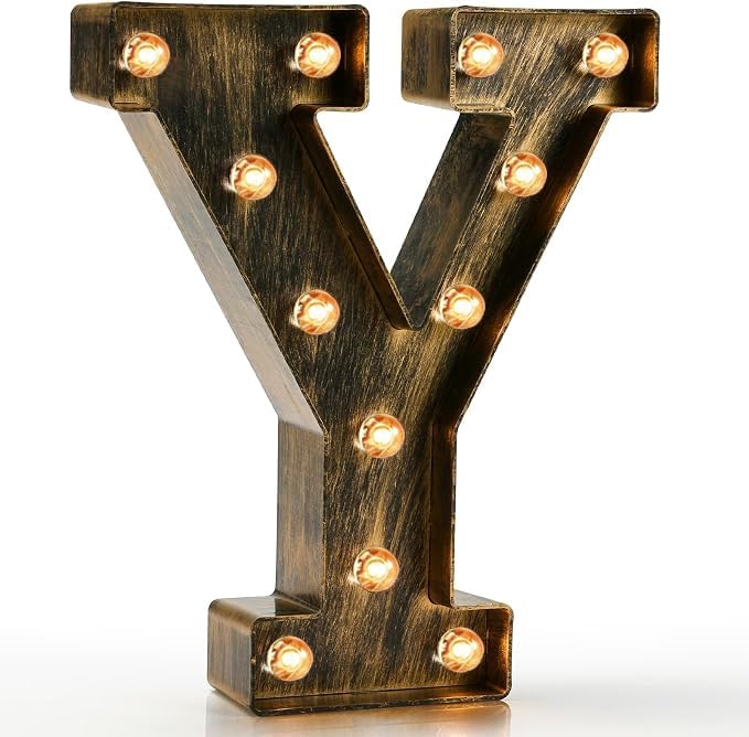 Pooqla Vintage Light Up Marquee Letters with Lights – Illuminated Industrial Style Lighted Alphabet Letter Signs - Coffee Bar Apartment Bedroom Wall Home Initials Decor A-Z by Pooqla