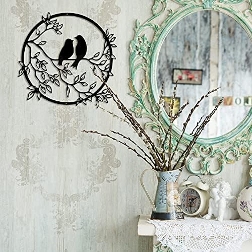 Ferraycle Metal Wall Art Bird on Tree Branch Silhouette Bird Hanging Ornament Porch Wall Decor for Living Room Outdoor Garden Bedroom Office Housewarming Party Decoration(Black) - Image 6