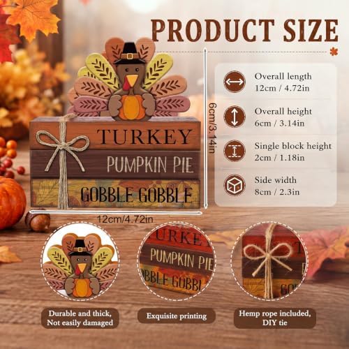4 Pcs Fall Thanksgiving Tiered Tray Decor Wooden Turkey Book Sign - Image 6