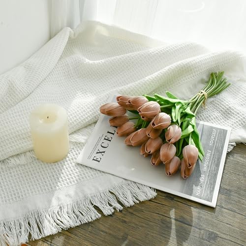 ONLY ART Artificial Brown Tulips 20 Pcs – 13.5 Inch PU Faux Flowers with Bendable Stems for Home Décor, Wedding Centerpieces, DIY Floral Arrangements, New Year and Valentine's Day - Image 3