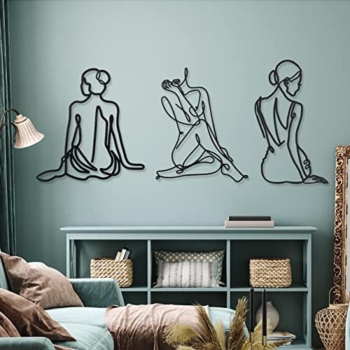 Photect 3 Pcs Metal Wall Art Minimalist Woman Line Decor, Classic, Black - Image 2