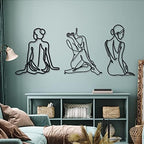 Photect 3 Pcs Metal Wall Art Minimalist Woman Line Decor, Classic, Black - Image 2