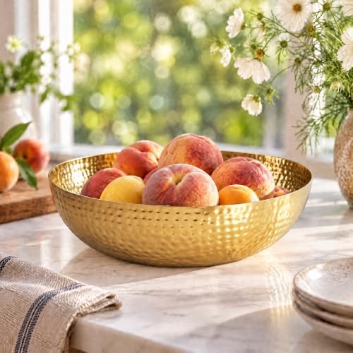 Creative Co-Op Round Hammered Metal Serving and Mixing Bowl, Gold Finish - Image 7