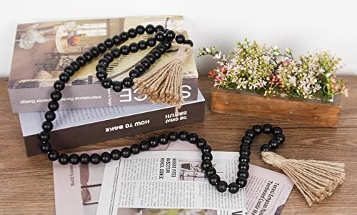 RAMIRABI 58in Wood Bead Garland, Farmhouse Rustic Country Decor, Black - Image 4