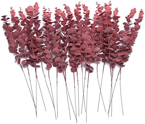 20 PCS 18.5" Artificial Eucalyptus Stems, Real Touch Leaves, Red by FuleHouzz