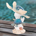 Sea Turtle Decor Figurine Blue Turtles Swimming on Coral Reef Base Beach House Coastal Decor - Image 2